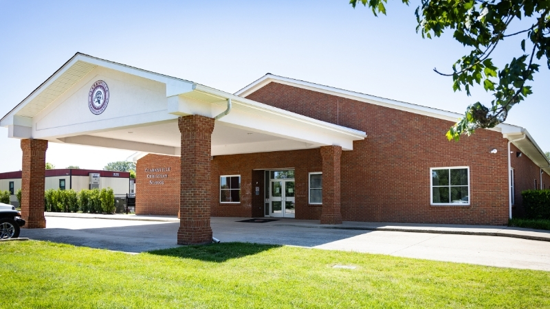 Main entrance and brick exterior of Clarksville Christian School in Clarksville, Tennessee
