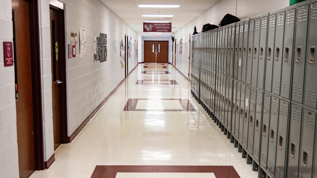 Clarksville Christian School hallway with student lockers and Centurion signage