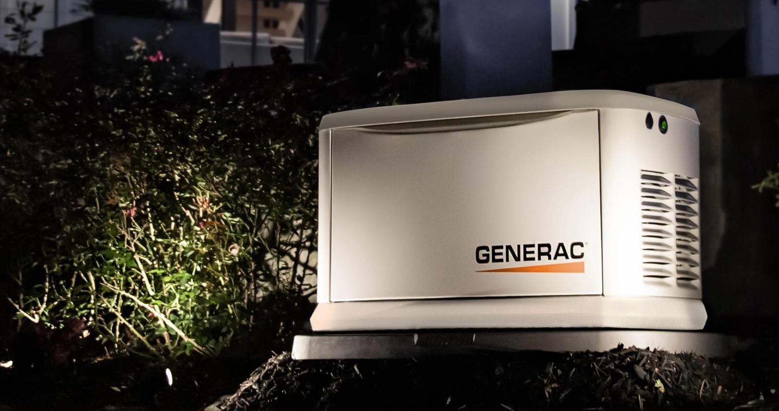 Generac residential generator at night