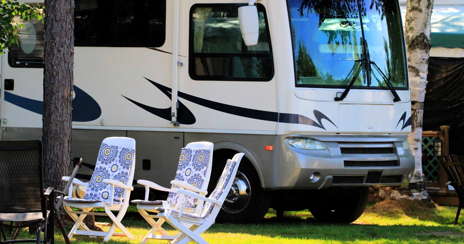 RV with chairs in front